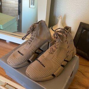 Balenciaga Beige Knit High-Top Sneakers